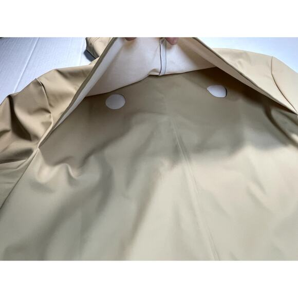 Rains Sz M Unisex Long Rain Jacket Tan Hood Pockets Minimalist Breathable Chic - Picture 13 of 16